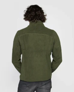 ON SPIRIT - Giacca sherpa da uomo verde scuro in pile con zip frontale - ANTONIO