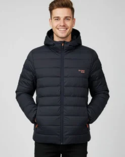 ON SPIRIT - GIUBBINO CON CAPPUCCIO FULL ZIP  DA UOMO NERO CON DETTAGLI ARANCIONI FLUO, LEANDRO