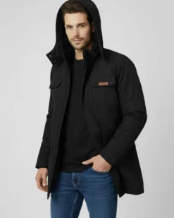 ON SPIRIT - GIUBBINO CON CAPPUCCIO FULL ZIP E BOTTONI DA UOMO NERO, GIDEON
