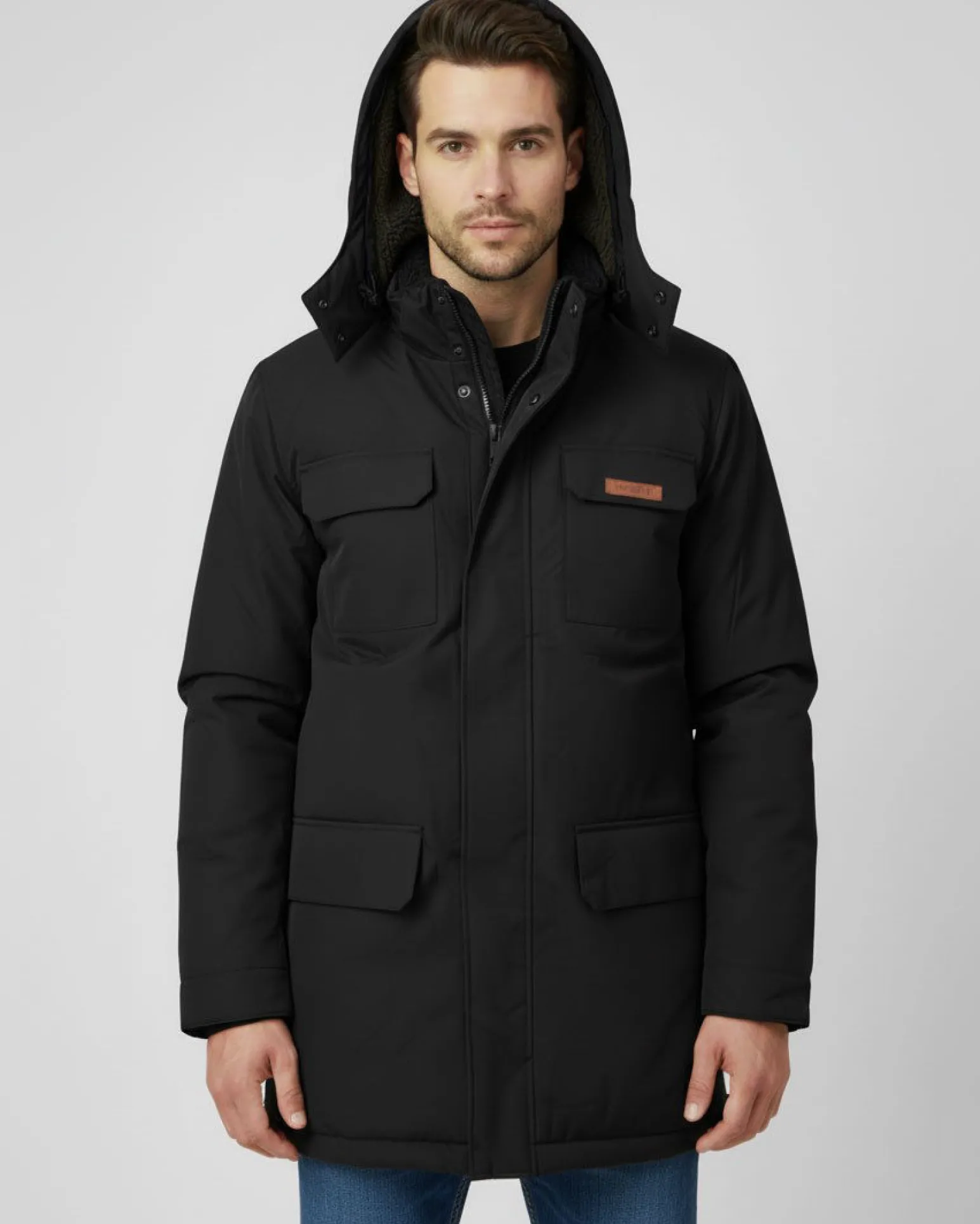 ON SPIRIT - GIUBBINO CON CAPPUCCIO FULL ZIP E BOTTONI DA UOMO NERO, GIDEON