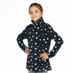 ON SPIRIT - Micropile da bambina blu con fantasia a stelle e mezza zip frontale - GRACE