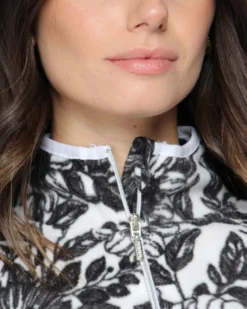 ON SPIRIT - Pile da donna bianco e nero con zip frontale e fantasia floreale - ARLENA