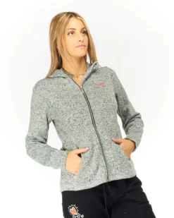 ON SPIRIT - Pile da donna grigio melange con cappuccio e zip frontale - LORETTA