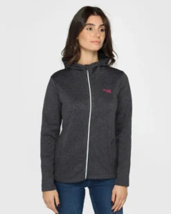 ON SPIRIT - Pile da donna nero melange con cappuccio e zip frontale - LORETTA
