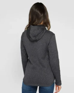 ON SPIRIT - Pile da donna nero melange con cappuccio e zip frontale - LORETTA