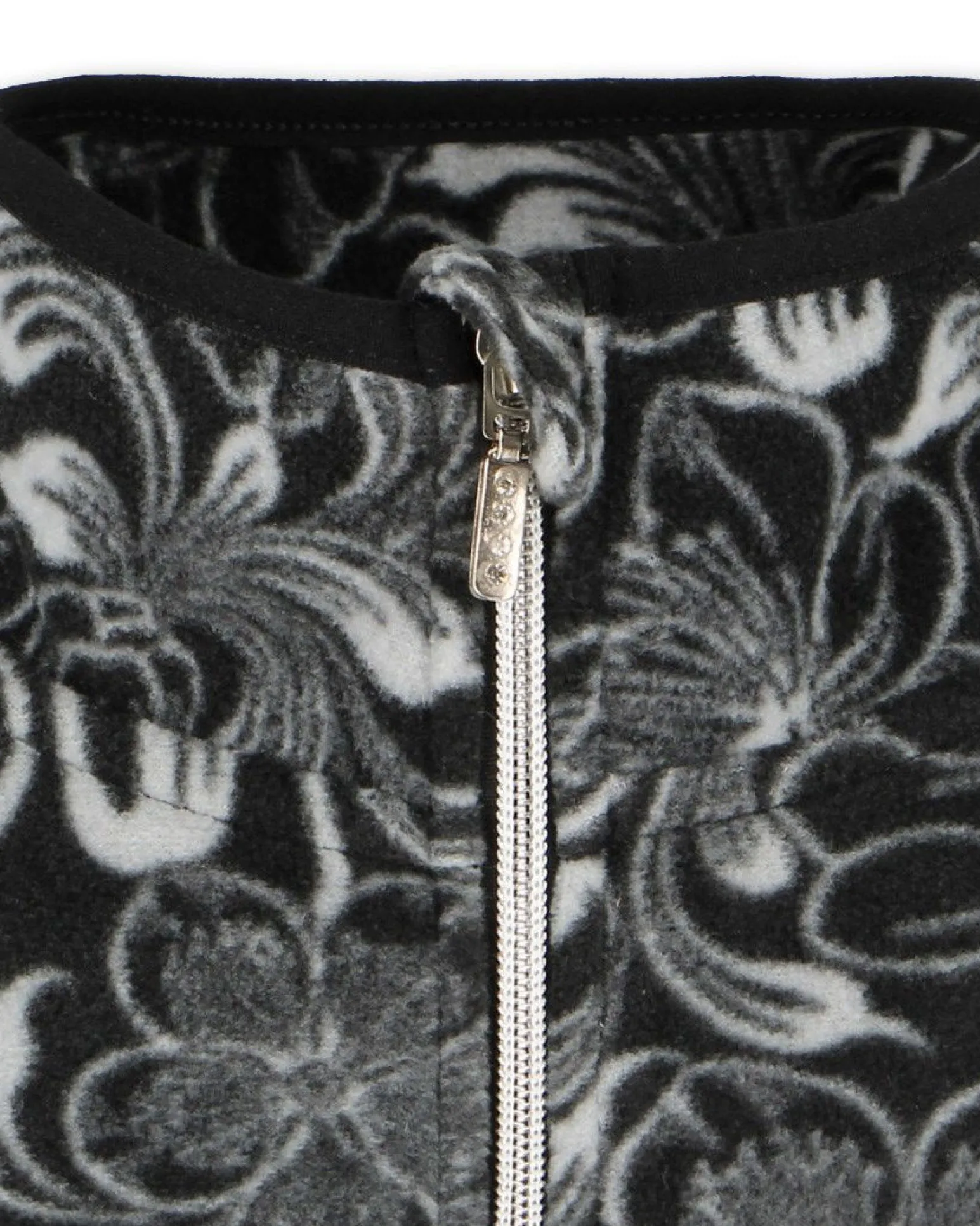 ON SPIRIT - PILE DONNA FULL ZIP NERO E FIORI BIANCHI- NADIA