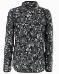 ON SPIRIT - PILE  DONNA FULL ZIP NERO E FIORI BIANCHI-  NADIA