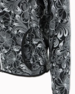 ON SPIRIT - PILE DONNA FULL ZIP NERO E FIORI BIANCHI- NADIA