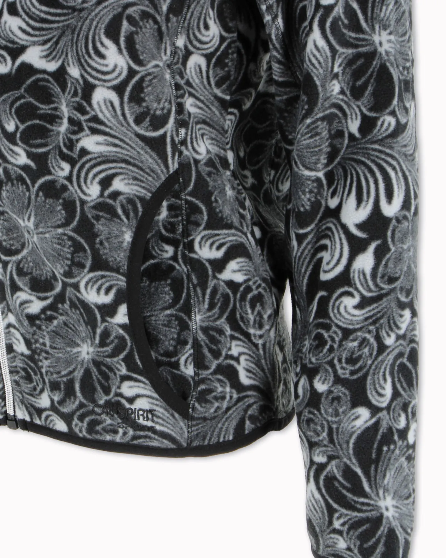 ON SPIRIT - PILE DONNA FULL ZIP NERO E FIORI BIANCHI- NADIA