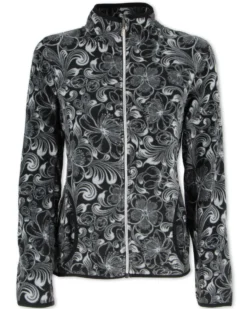ON SPIRIT - PILE DONNA FULL ZIP NERO E FIORI BIANCHI- NADIA