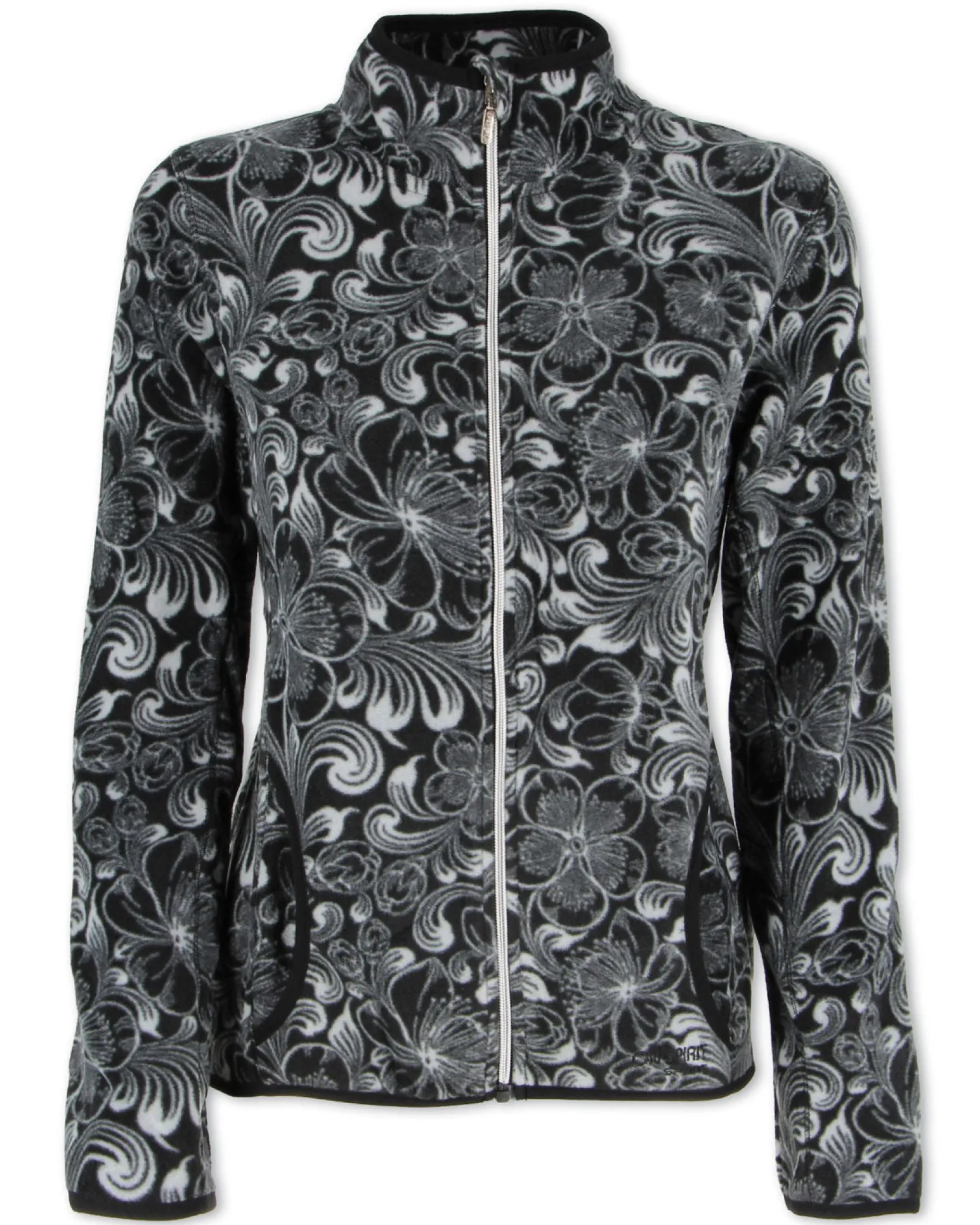 ON SPIRIT - PILE DONNA FULL ZIP NERO E FIORI BIANCHI- NADIA