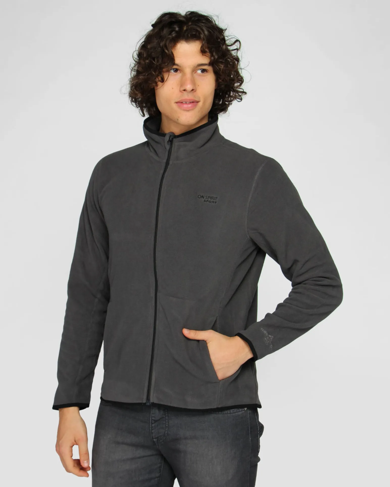 ON SPIRIT - PILE RIGATO UOMO FULL ZIP GRIGIO - FABIO
