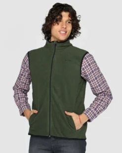 ON SPIRIT - Pile smanicato da uomo verde scuro con zip frontale - LUANA