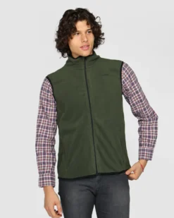 ON SPIRIT - Pile smanicato da uomo verde scuro con zip frontale - LUANA