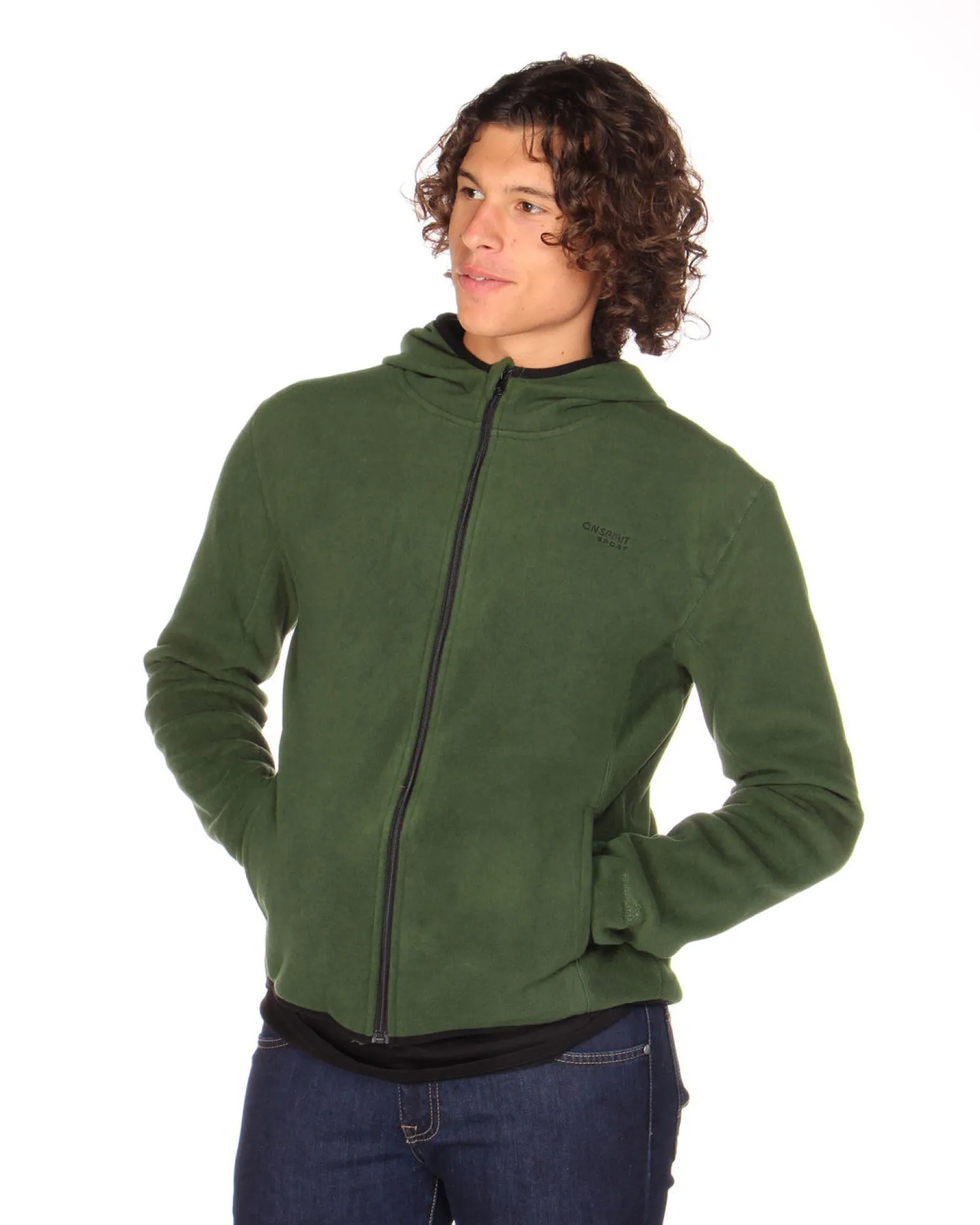 ON SPIRIT - PILE UOMO CON CAPPUCCIO FULL ZIP VERDE SCURO - ANDREA