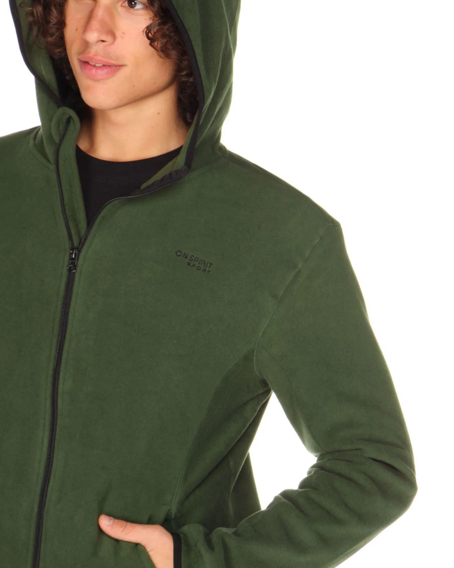 ON SPIRIT - PILE UOMO CON CAPPUCCIO FULL ZIP VERDE SCURO - ANDREA
