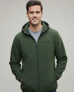 ON SPIRIT - PILE UOMO CON CAPPUCCIO FULL ZIP VERDE MILITARE - ANDREA