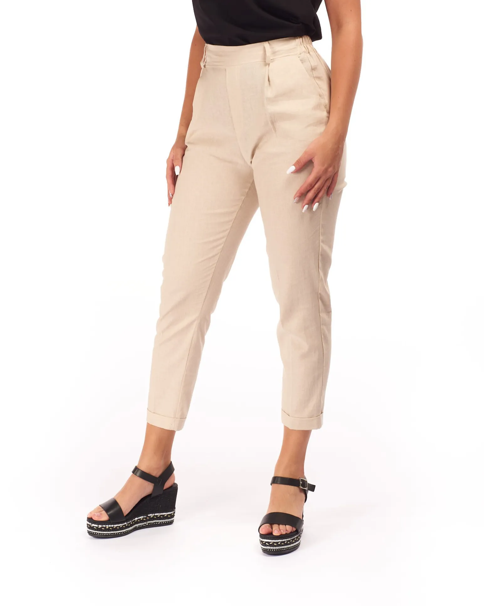 PANTALONE TASCA AMERICA LINO-VISCOSA