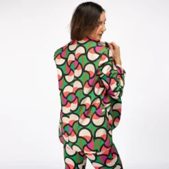 PAQUITA - BLAZER VERDE COLLO SCIALLATO E FANTASIA CERCHI