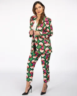 PAQUITA - BLAZER VERDE COLLO SCIALLATO E FANTASIA CERCHI