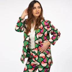 PAQUITA - BLAZER VERDE COLLO SCIALLATO E FANTASIA CERCHI