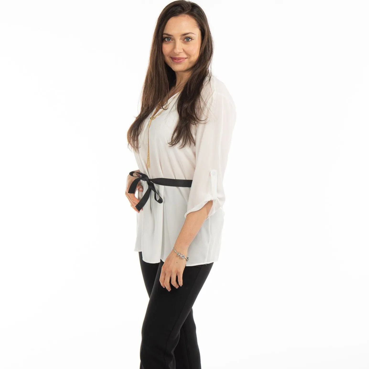 PAQUITA - CAMICIA MANICA 3/4 SCOLLO A V CON CATENA