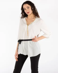 PAQUITA - CAMICIA MANICA 3/4 SCOLLO A V CON CATENA