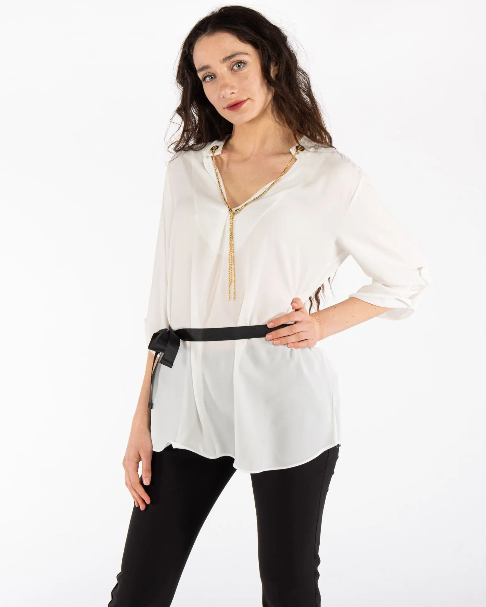 PAQUITA - CAMICIA MANICA 3/4 SCOLLO A V CON CATENA