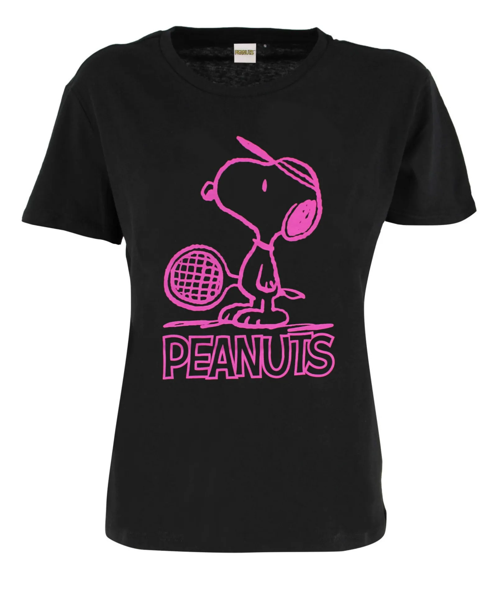 PEANUTS - Tshirt nera da donna con logo rosa - JL052537