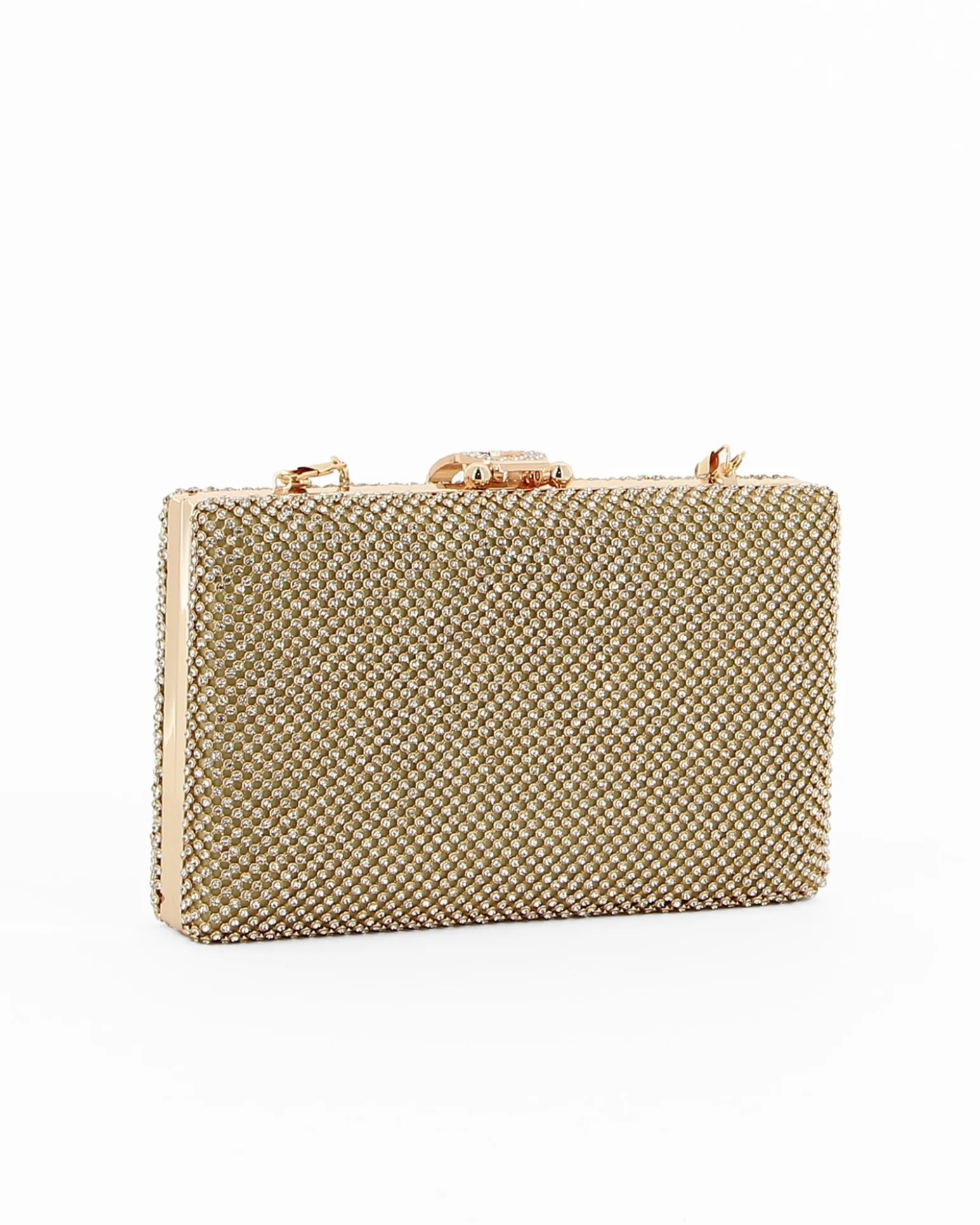 Pochette clutch oro con strass argento e chiusura tre anelli con strass - DIVAS