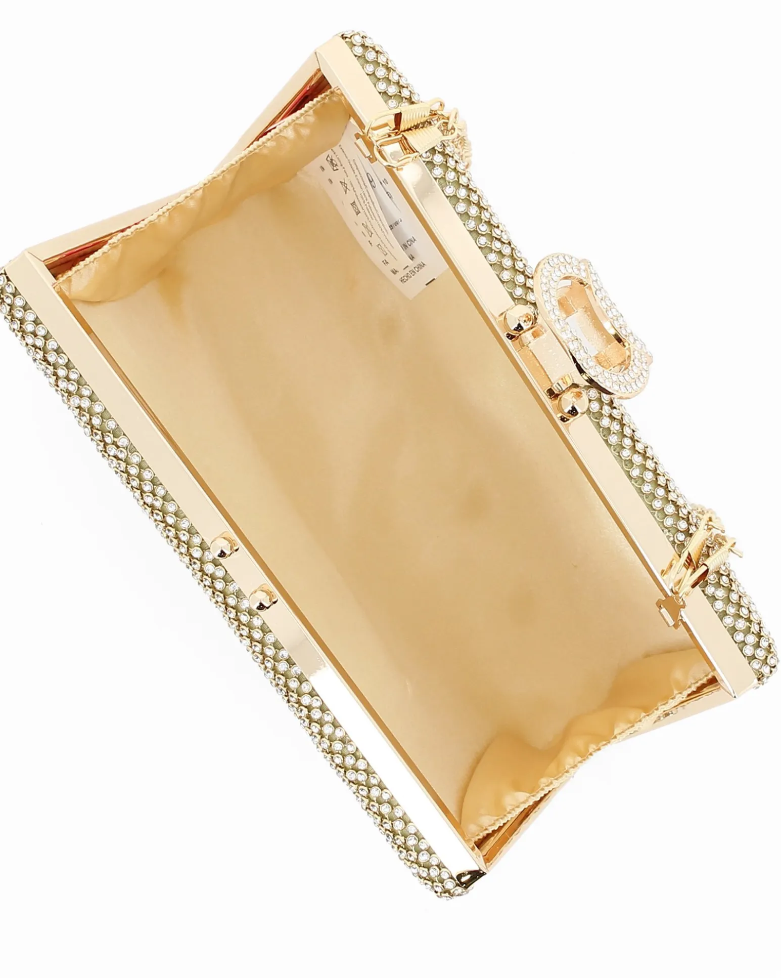 Pochette clutch oro con strass argento e chiusura tre anelli con strass - DIVAS