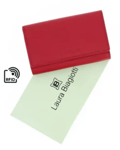 Portafoglio donna rosso con incisione logo frontale, in VERA PELLE - Laura Biagiotti
