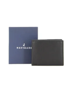 Portafoglio uomo nero  in VERA PELLE, doppio scomparto banconote e porta carte di credito  - Navigare