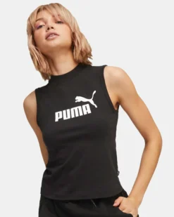PUMA - Canotta da donna nera slim fit con logo bianco