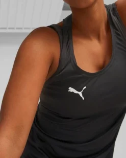 PUMA - Canotta da padel donna nera in tessuto traspirante con logo bianco