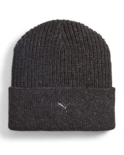 PUMA - Cappello invernale a coste nero con logo metallizzato