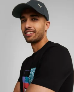 PUMA - Cappello nero regolabile con logo oro