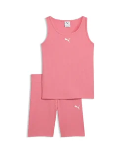 PUMA - COMPLETO SHORT + CANOTTA ROSA  JUNIOR ( 7-16 ANNI)ESSENTIAL ELEVATED RIB, 692477-25