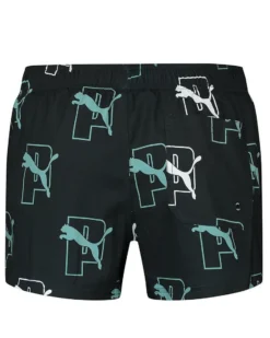 PUMA - Costume da bagno pantaloncino corto nero con stampa logo bianca e azzurra