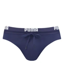 PUMA - Costume slip blu scuro con elastico in vita e lacci