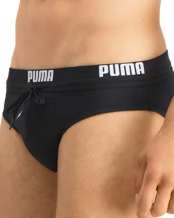 PUMA - Costume slip nero con elastico in vita e lacci