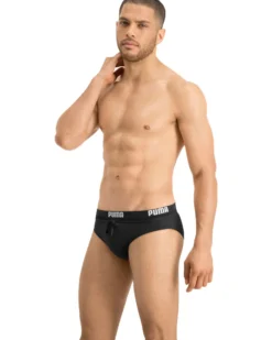 PUMA - Costume slip nero con elastico in vita e lacci