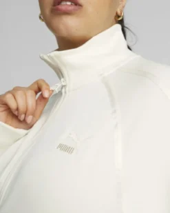 PUMA - Felpa a collo alto da donna relaxed fit panna con zip frontale