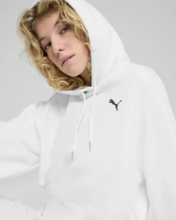 PUMA - FELPA CON CAPPUCCIO  BIANCA  WARDROBE ESSENTIAL RELAXED CROP DA DONNA , 629746-02