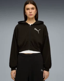 PUMA - FELPA CON CAPPUCCIO FULL ZIP ESSENTIAL NERA GRAPHIC  DA DONNA, 635394-01