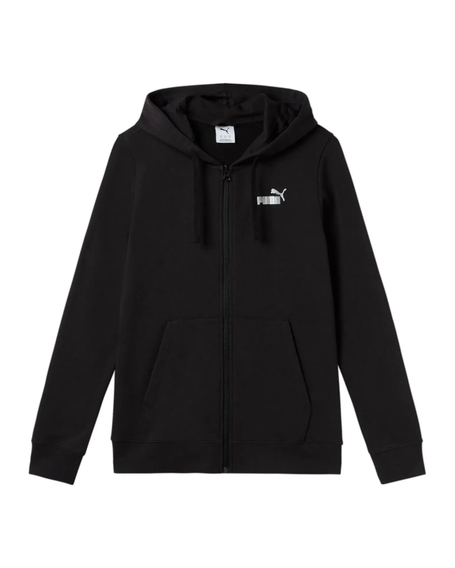 PUMA - FELPA CON CAPPUCCIO FULL ZIP NERA ESSENTIAL+TEXTURED FOIL DA DONNA , 689088-01