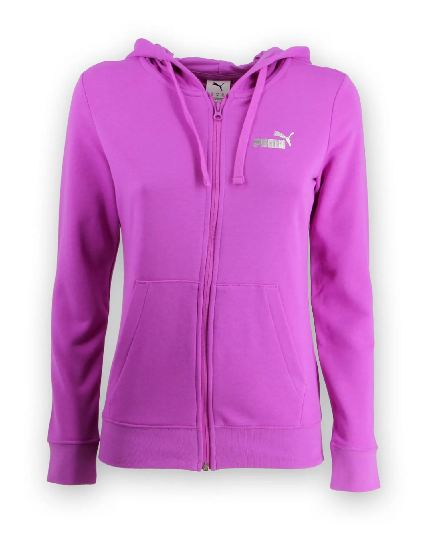 PUMA - FELPA CON CAPPUCCIO FULL ZIP FUXIA ESSENTIAL+TEXTURED FOIL DA DONNA , 689088-89