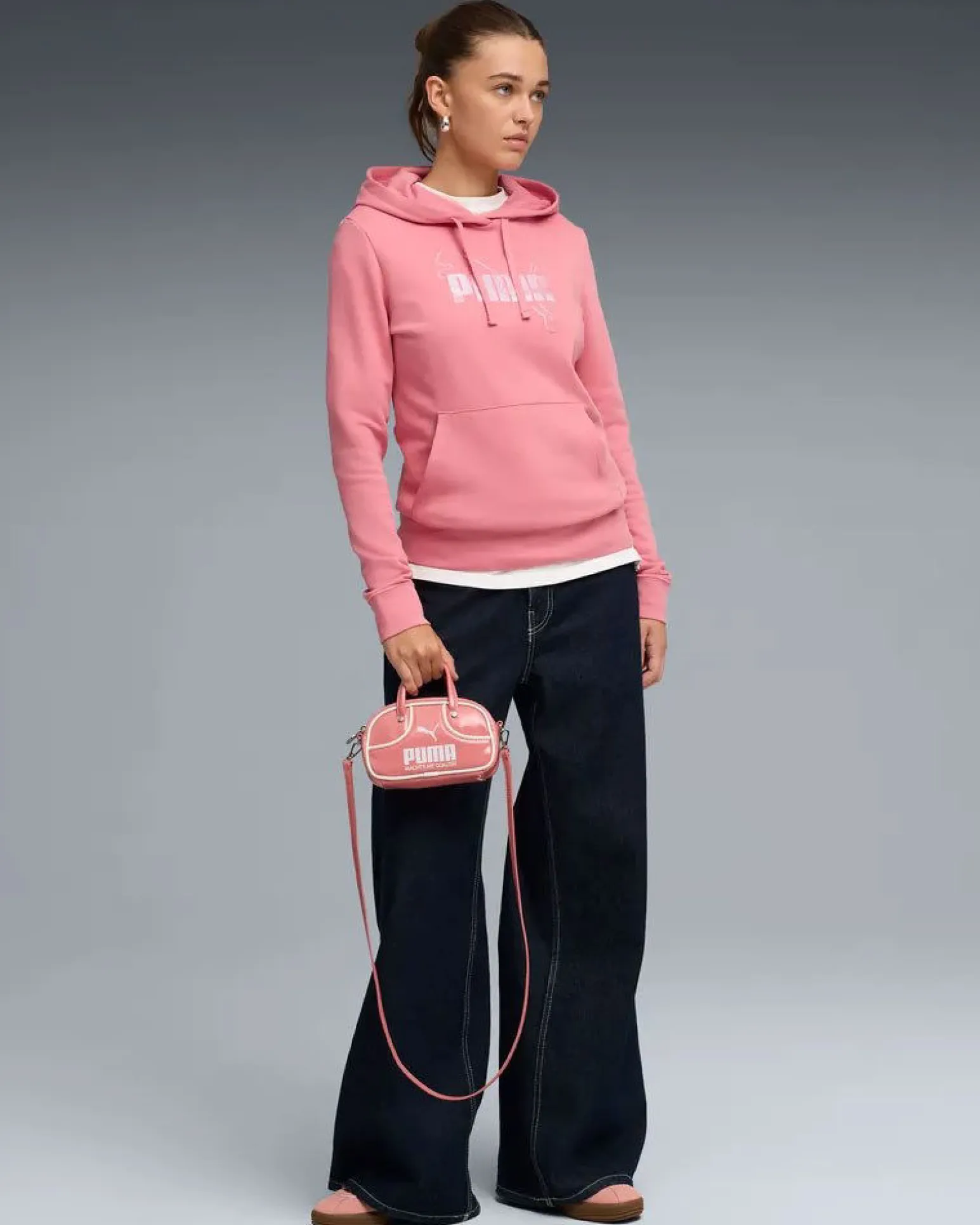 PUMA - FELPA CON CAPPUCCIO ROSA ESSENTIAL LOGO LAB METALLIC DA DONNA, 691829-25