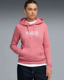 PUMA - FELPA CON CAPPUCCIO ROSA ESSENTIAL LOGO LAB METALLIC DA DONNA, 691829-25