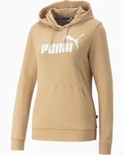 PUMA - Felpa da donna beige con logo bianco e cappuccio